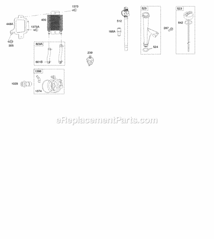 Lubrication Diagram and Parts List for 44Q977-0110-G1  Briggs and Stratton Engine